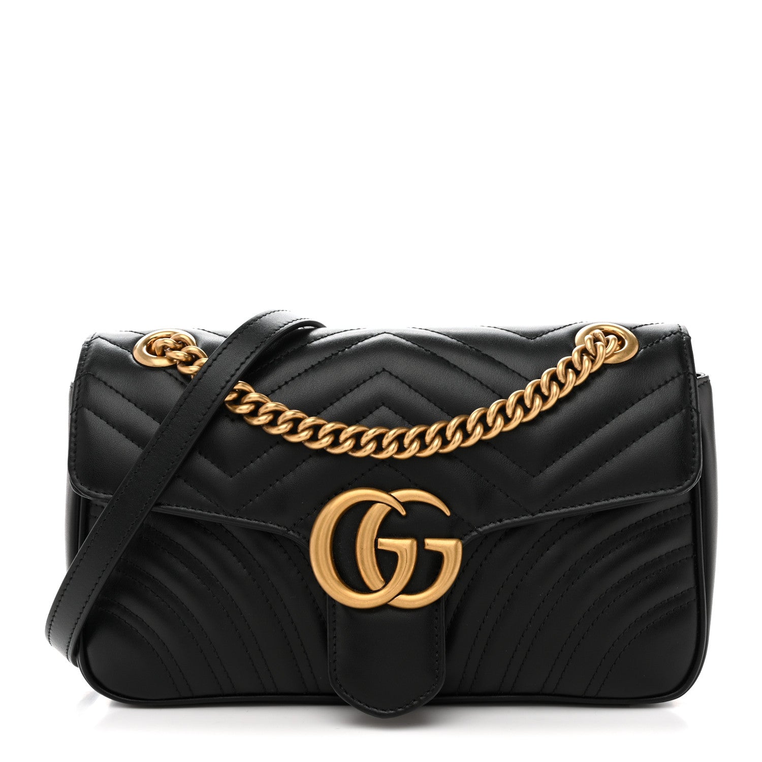 Calfskin Matelasse Small GG Marmont Shoulder Bag Black