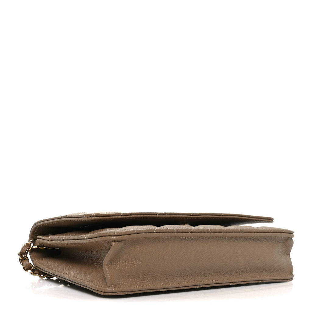 Caviar Quilted Wallet on Chain WOC Beige