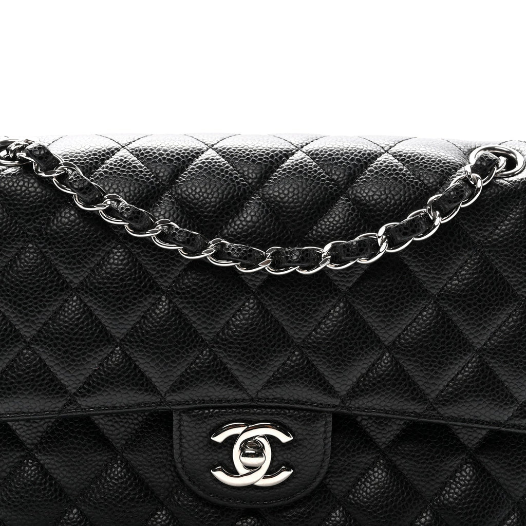 Caviar Quilted Medium Double Flap Black