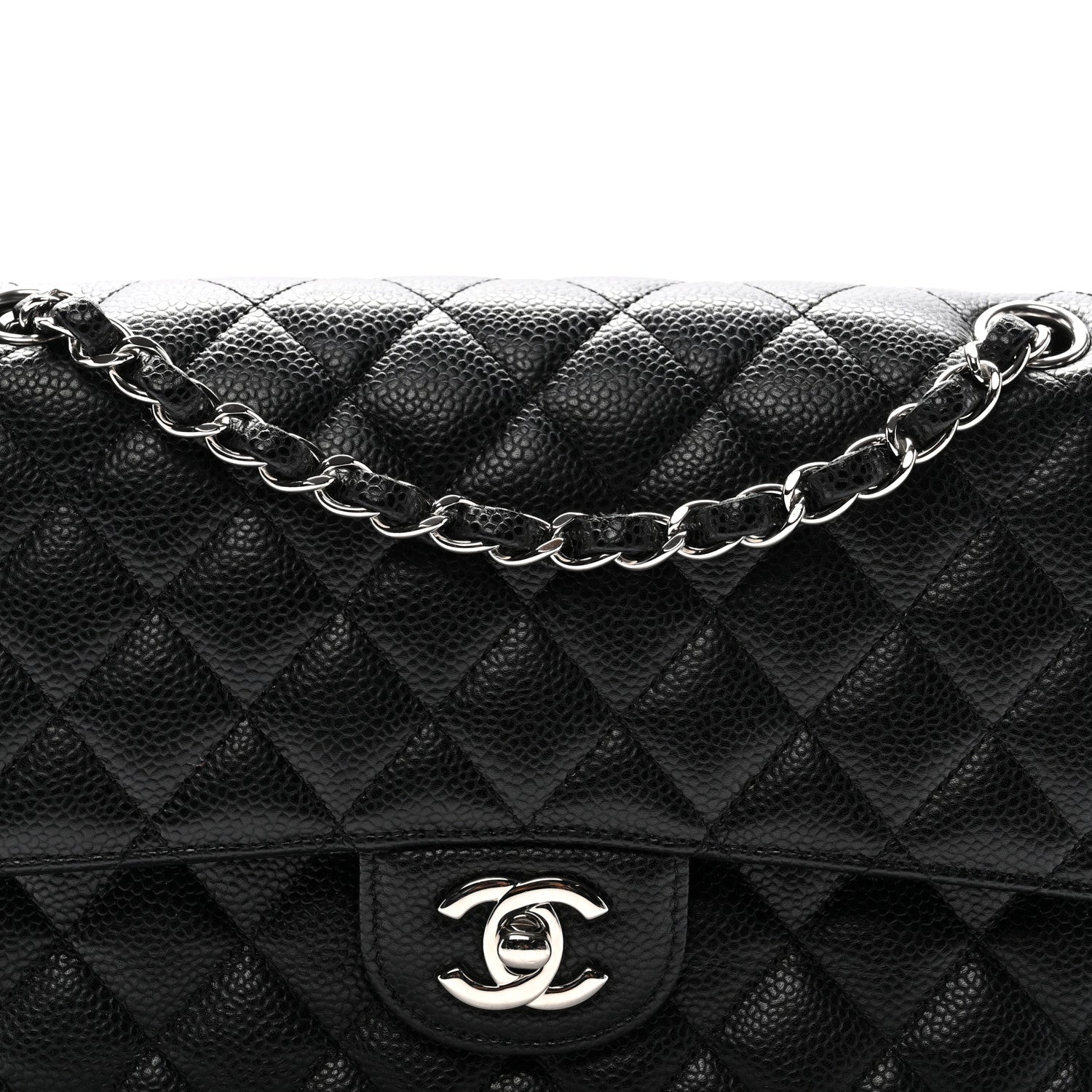 Caviar Quilted Medium Double Flap Black