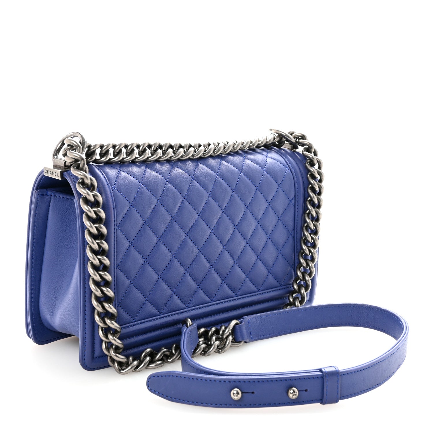 Calfskin Quilted Medium Boy Flap Blue