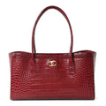 Calfskin Crocodile Embossed Archetype Small Shopper Tote Burgundy