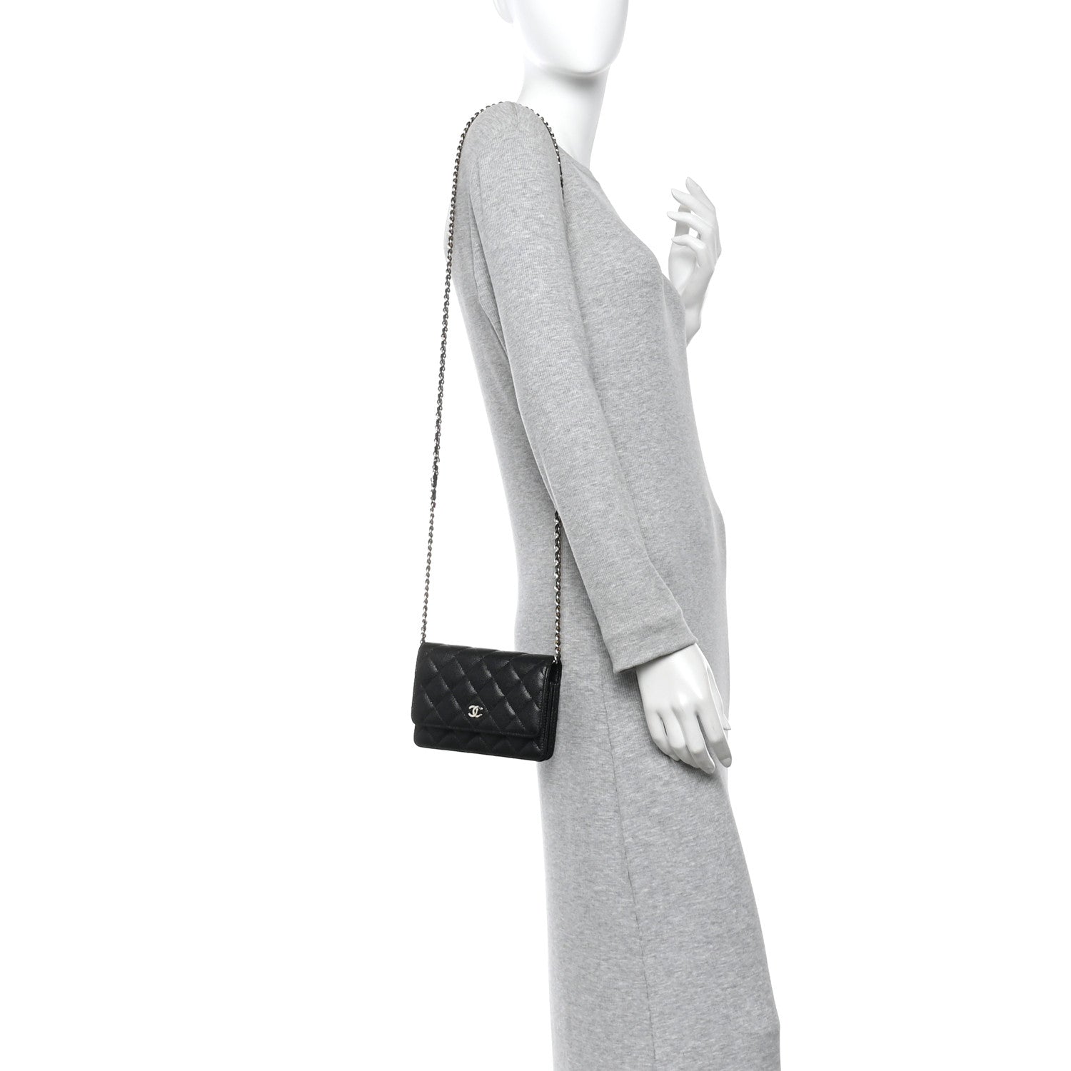 Caviar Quilted Mini Wallet On Chain WOC Black