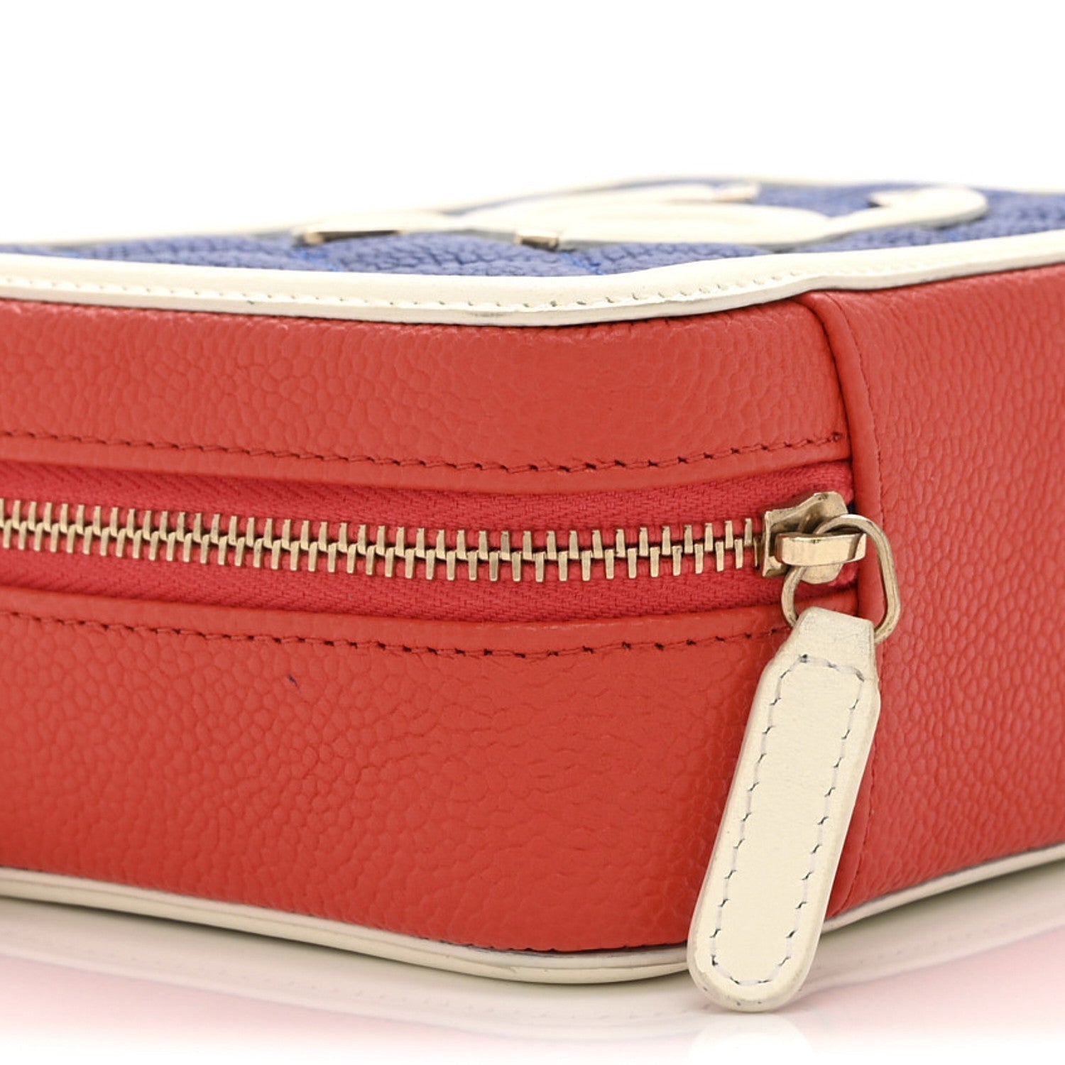 Caviar Quilted Filigree Vanity Clutch With Chain Blue White Red