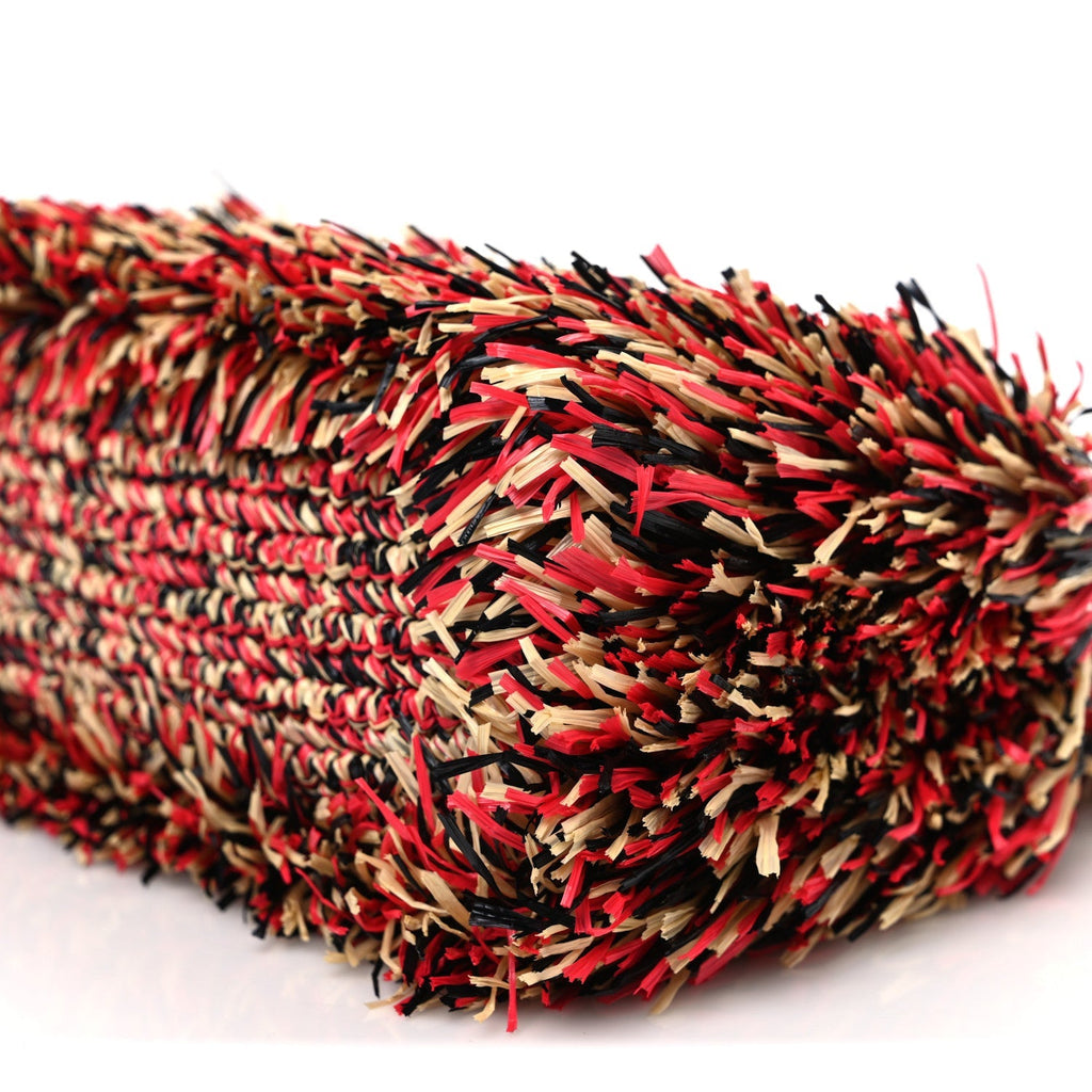 Raffia Fringe Nano Kelly Shopper Red Beige Black