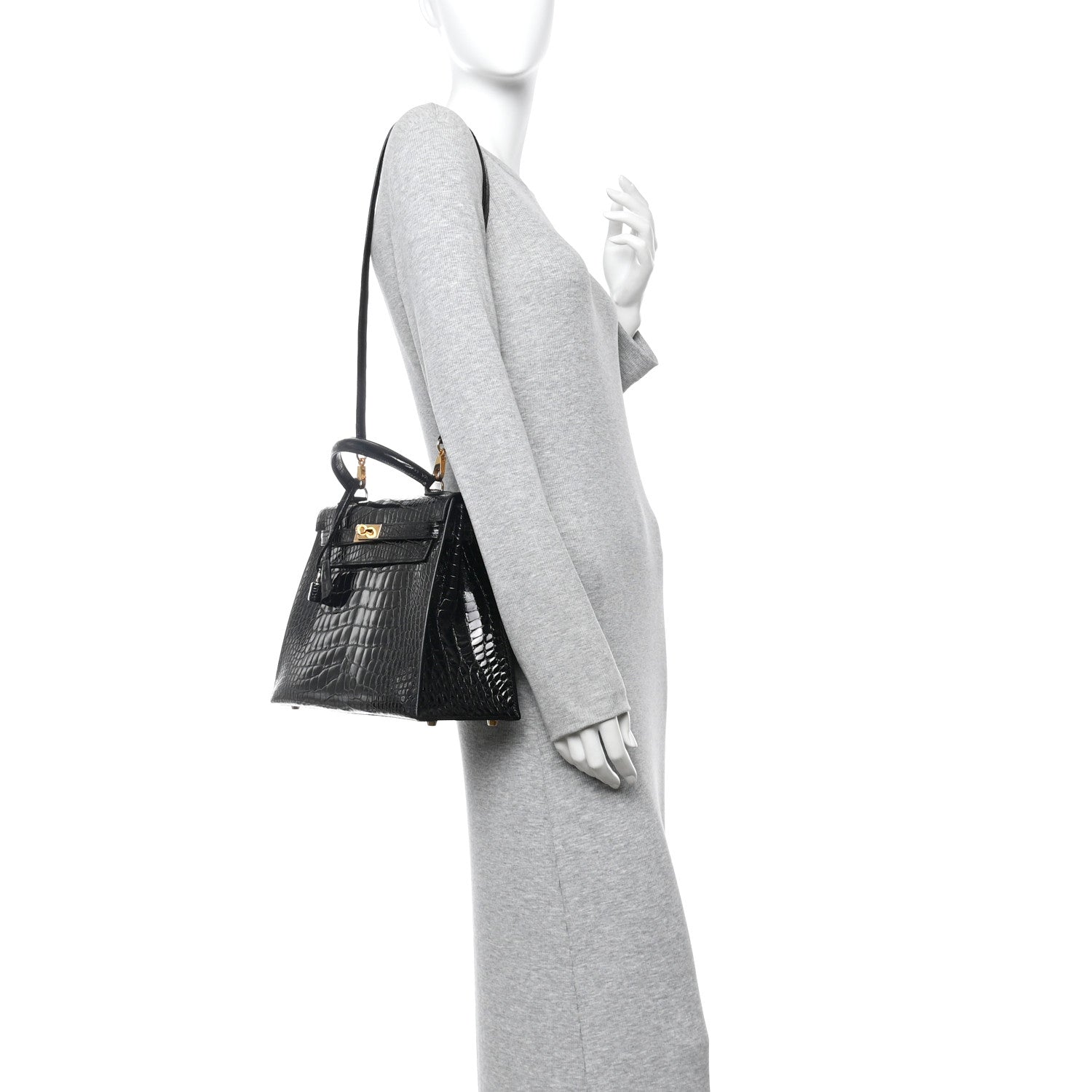 Shiny Alligator Kelly Sellier 32 Black