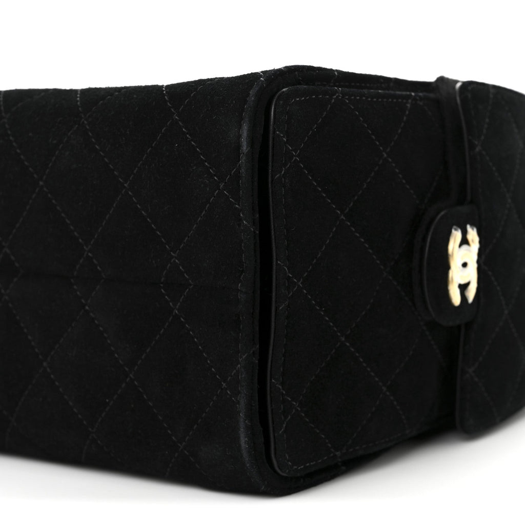 Suede Quilted Small Chanel 25 Handbag Black