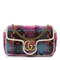 Tweed Calfskin Spicy Check Super Mini GG Marmont Shoulder Bag Pink Multicolor Mystic White
