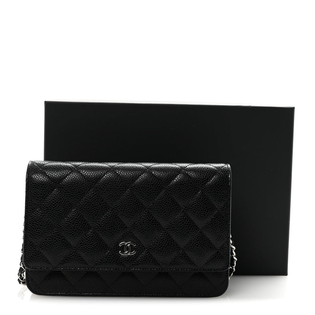 Caviar Quilted Wallet on Chain WOC Black