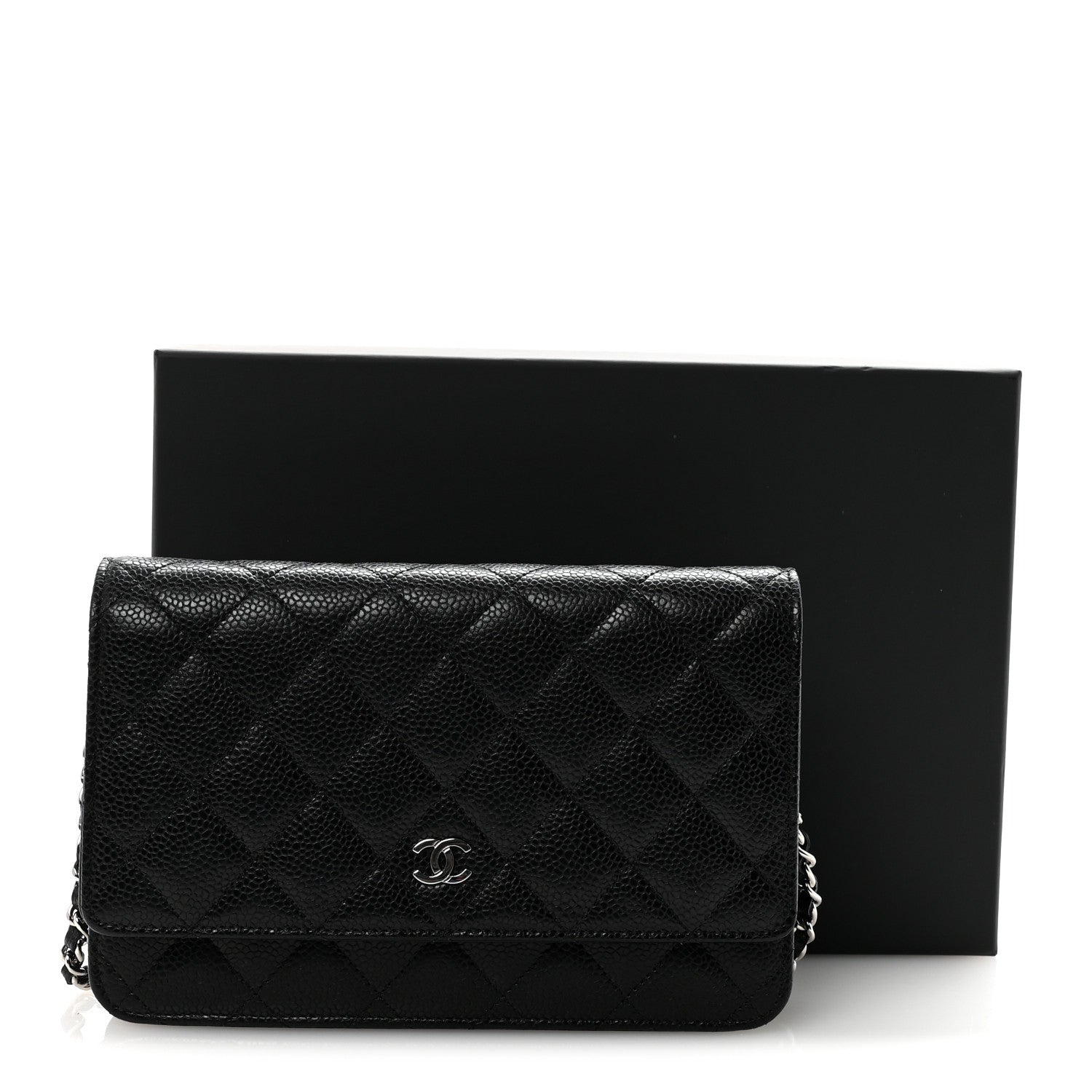 Caviar Quilted Wallet on Chain WOC Black