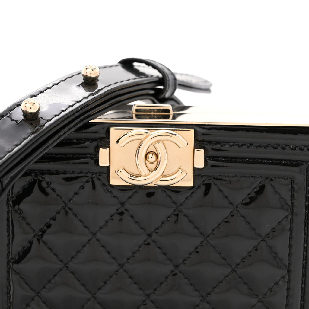 Patent Calfskin Boy Minaudiere Black