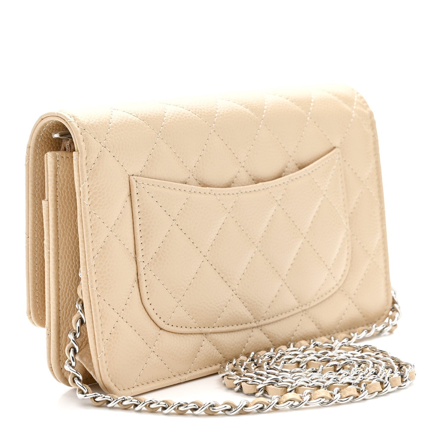 Caviar Quilted Wallet on Chain WOC Beige