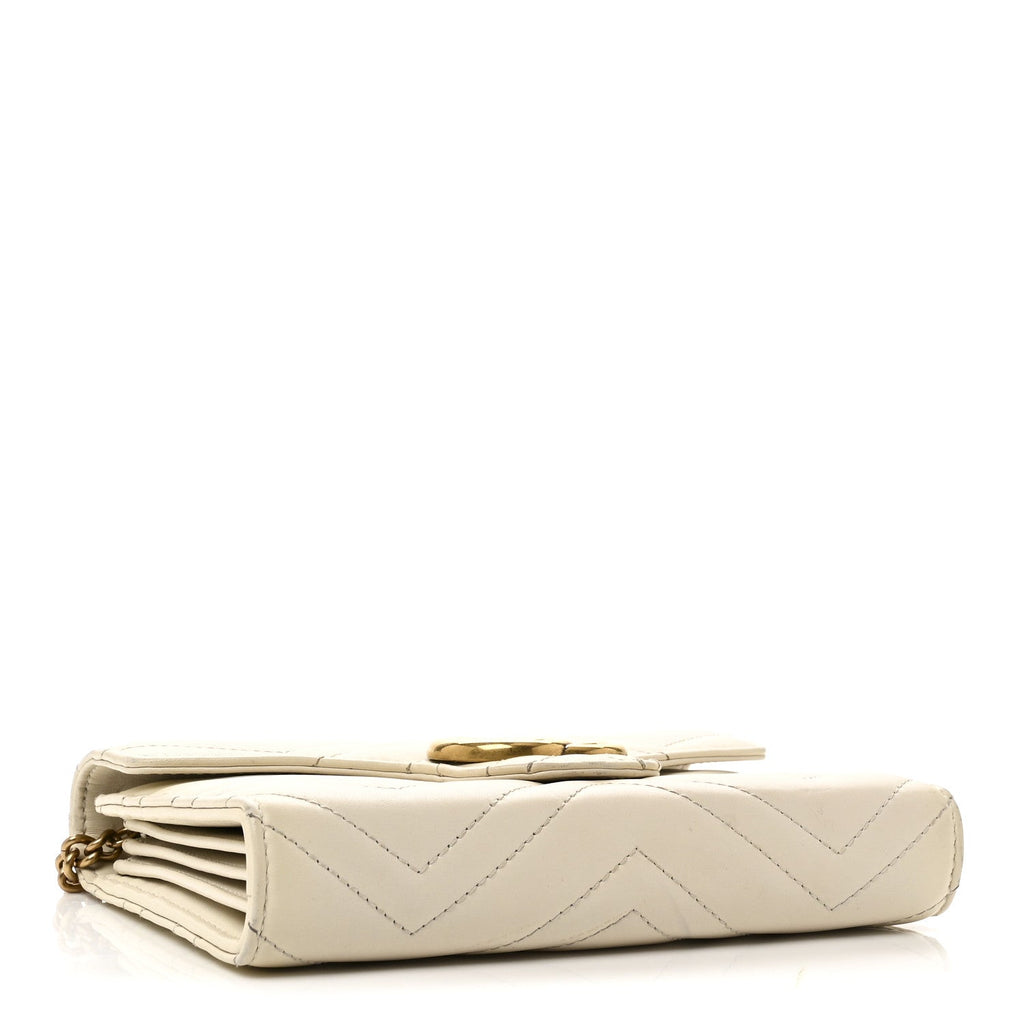 Calfskin Matelasse GG Marmont Chain Wallet Mystic White