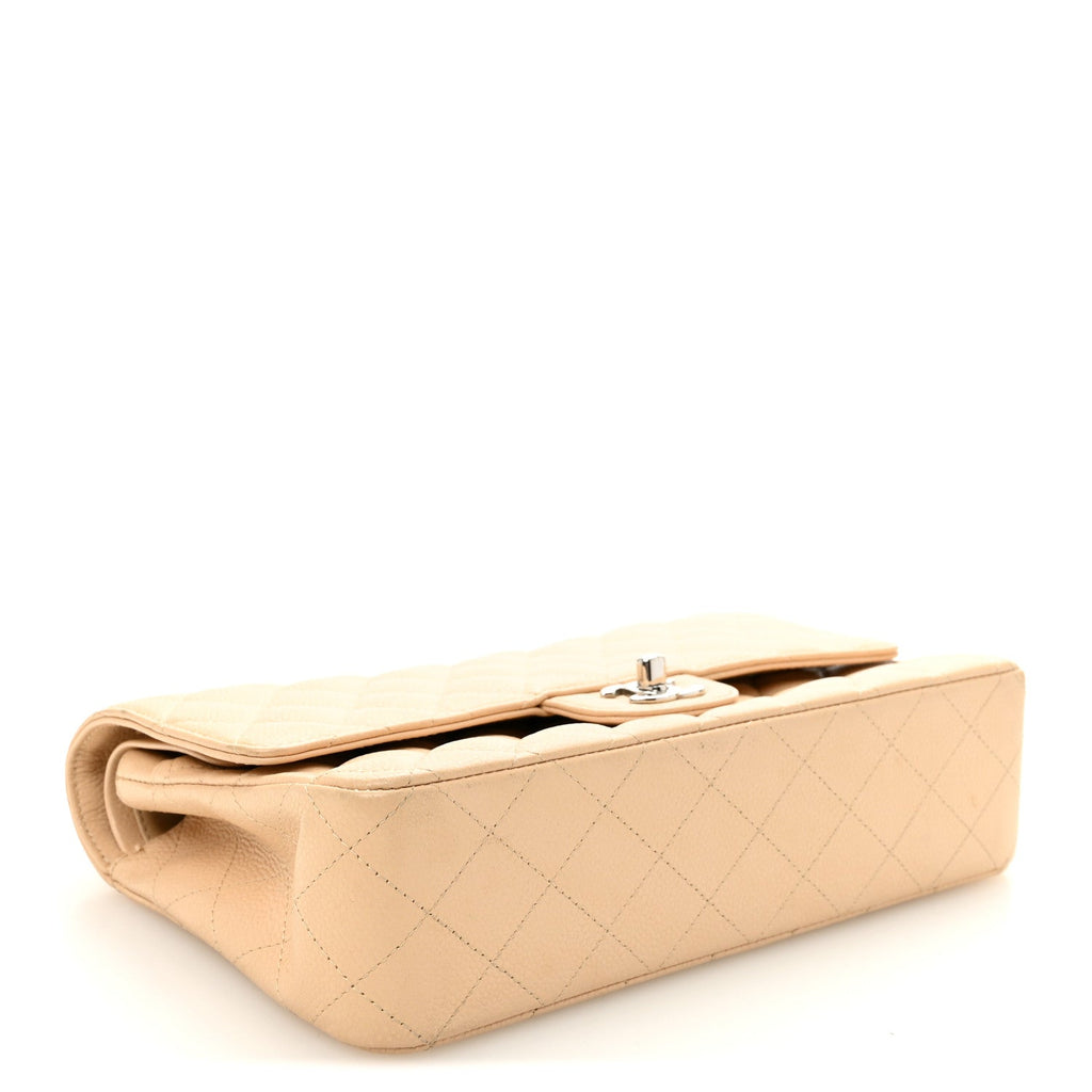 Caviar Quilted Medium Double Flap Beige Clair