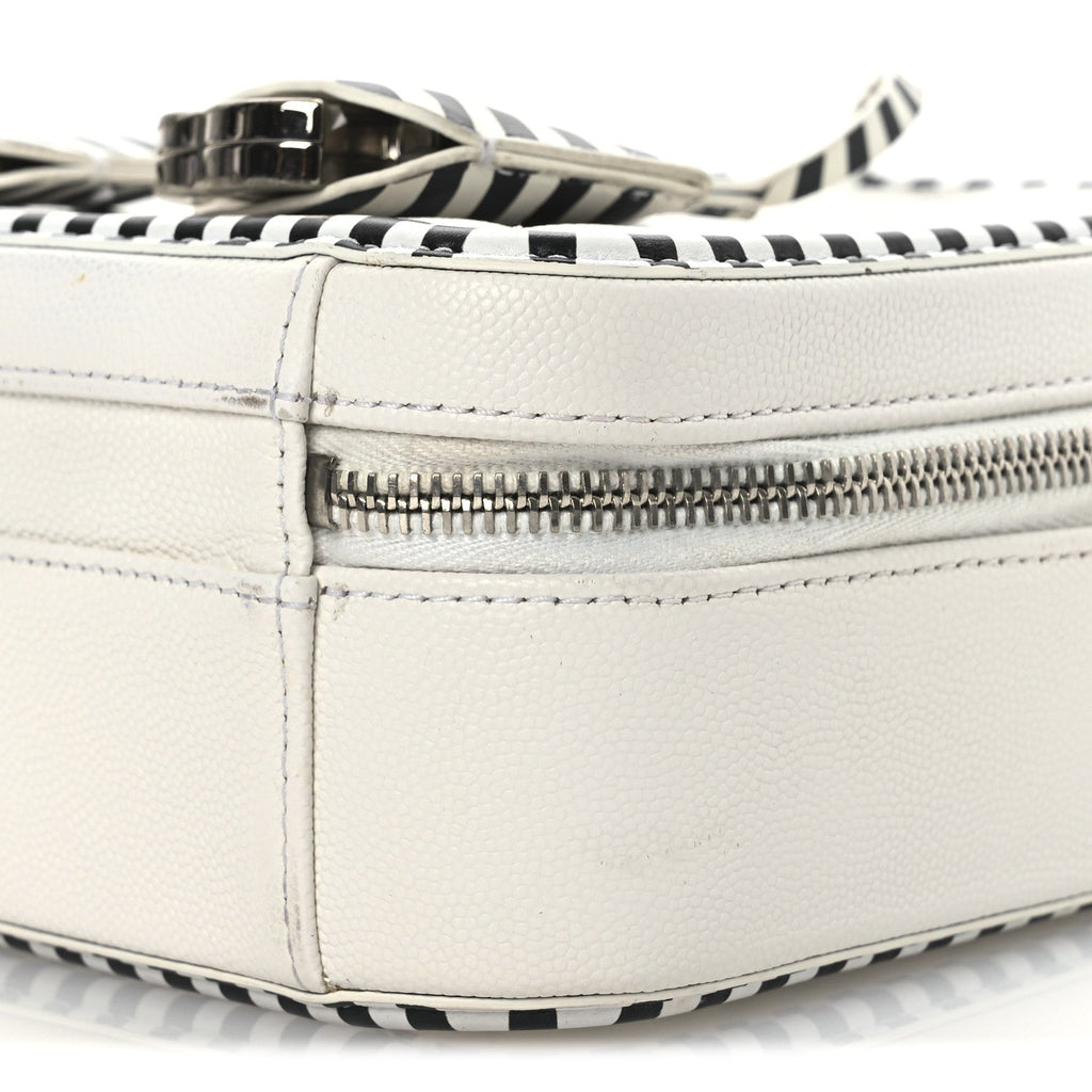 Caviar Quilted Striped Medium CC Filigree Vanity Case White Black