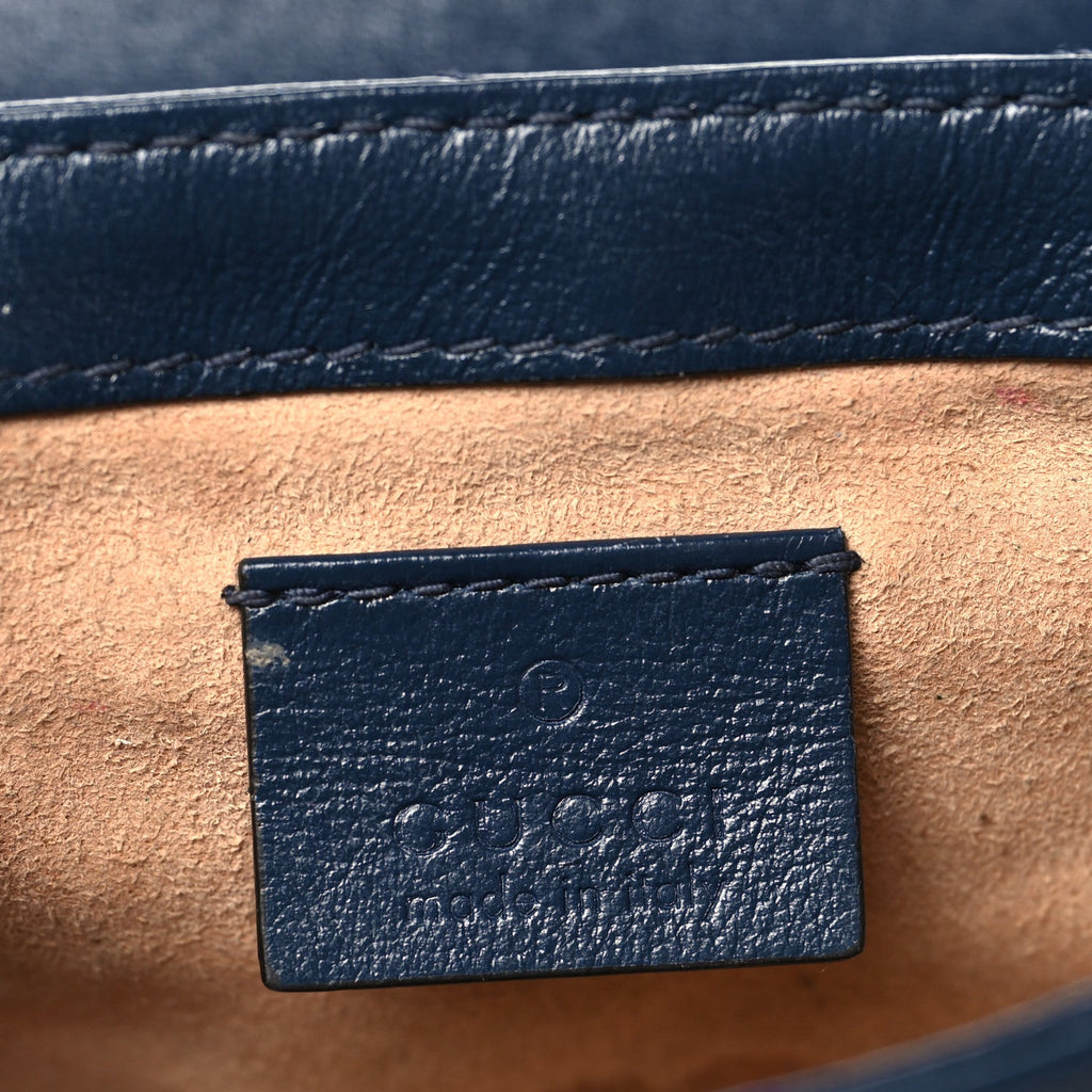 Vintage Effect Calfskin Matelasse Diagonal Super Mini Torchon GG Marmont Shoulder Bag Blue Agata Mystic White