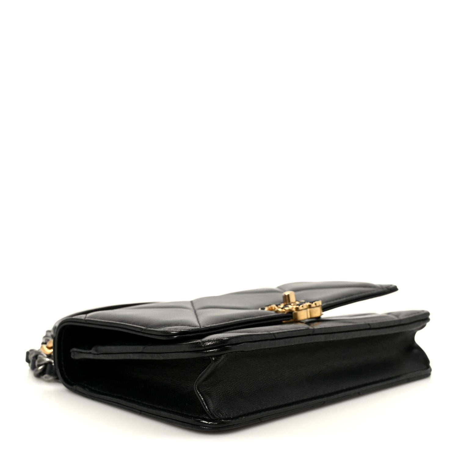Lambskin Quilted Chanel 19 Wallet On Chain WOC Black