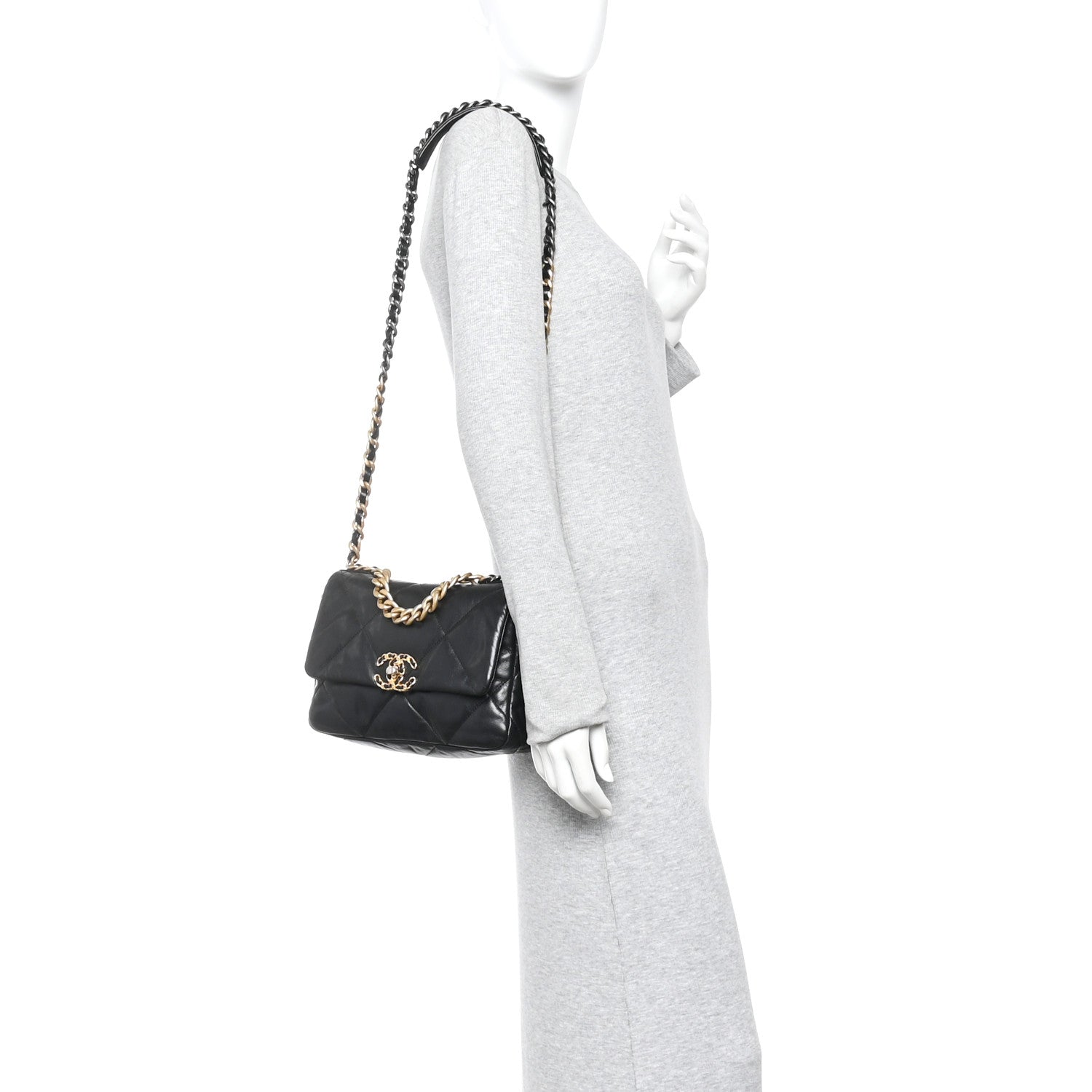 Goatskin Quilted Medium Chanel 19 Flap Black