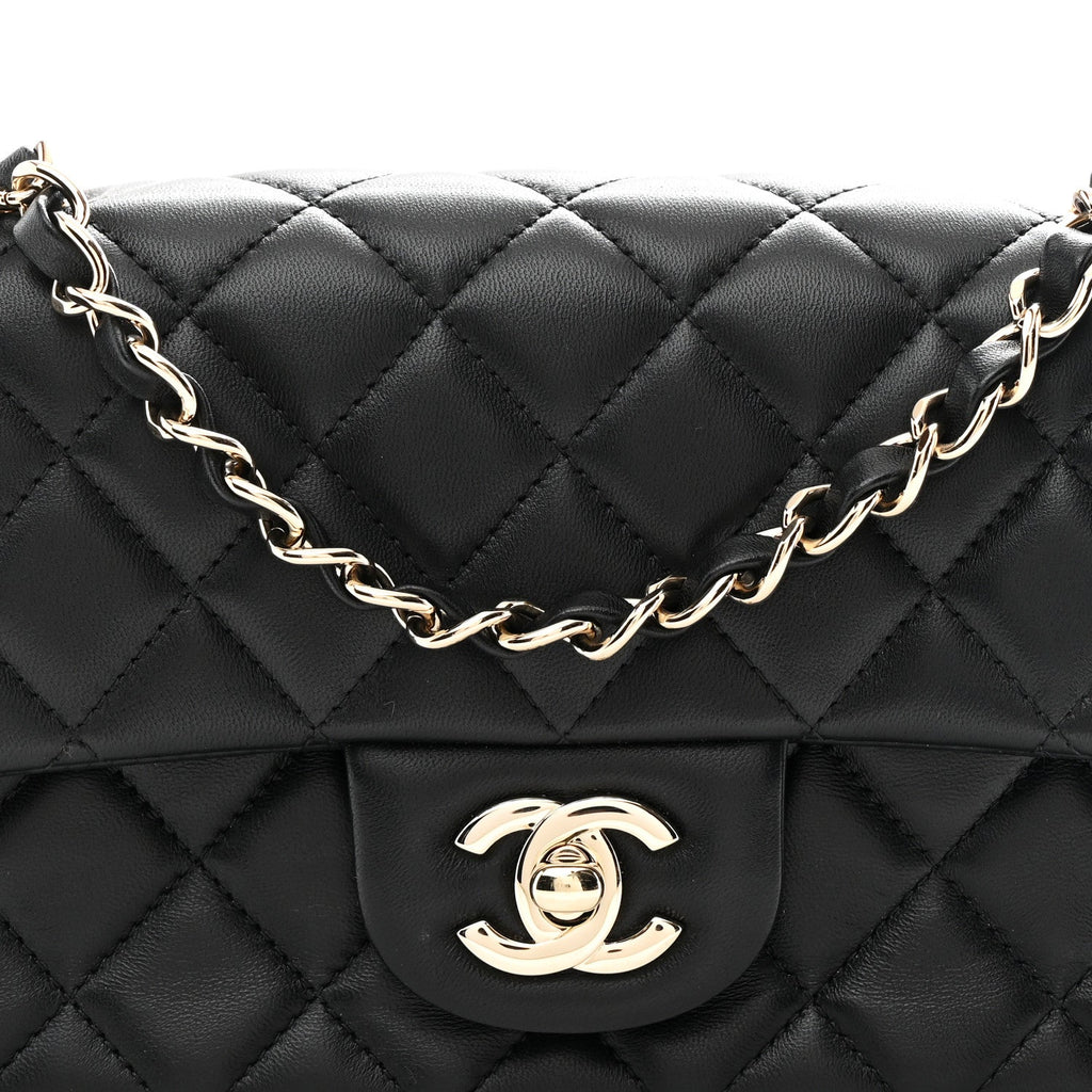 Lambskin Quilted Mini Rectangular Flap Black