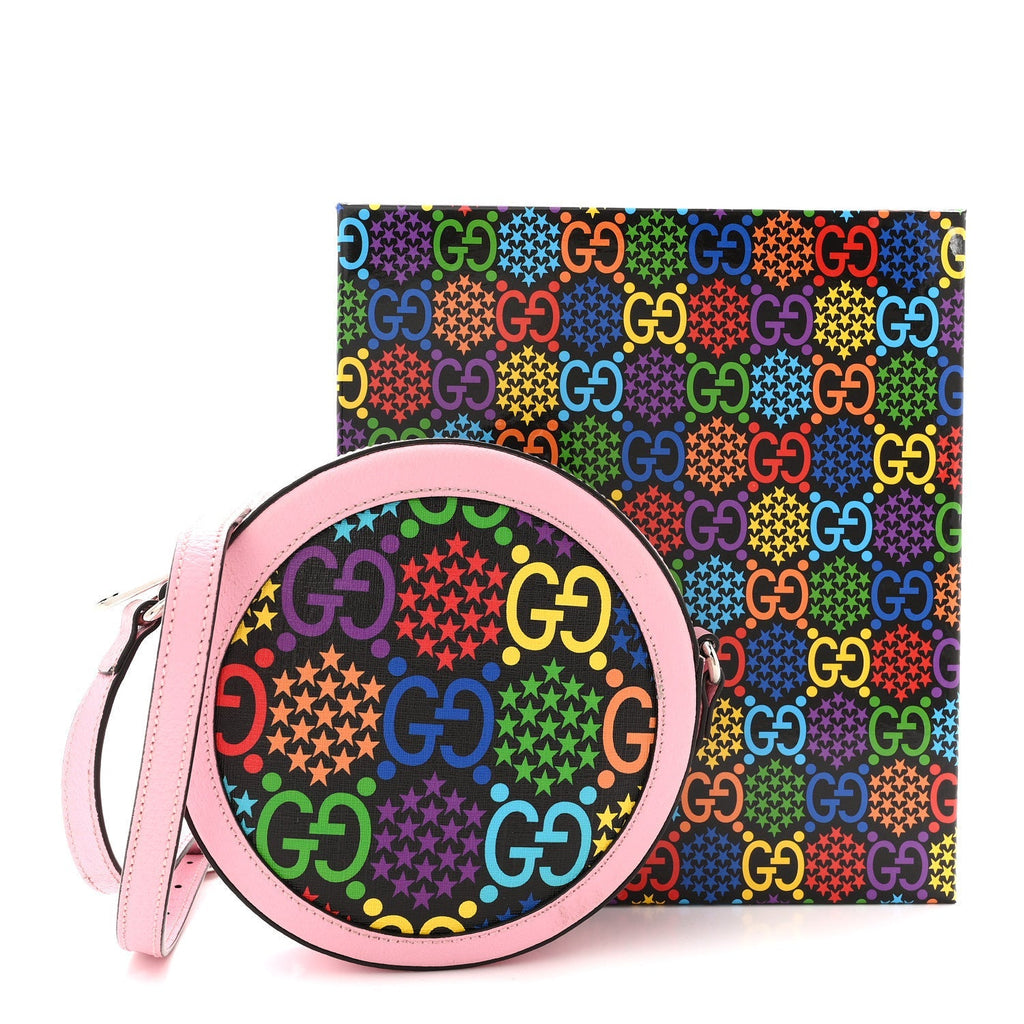 GG Supreme Monogram Psychedelic Round Shoulder Bag Black Multicolor Sugar Pink