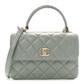 Lambskin Quilted Small Trendy CC Flap Dual Handle Bag Grey