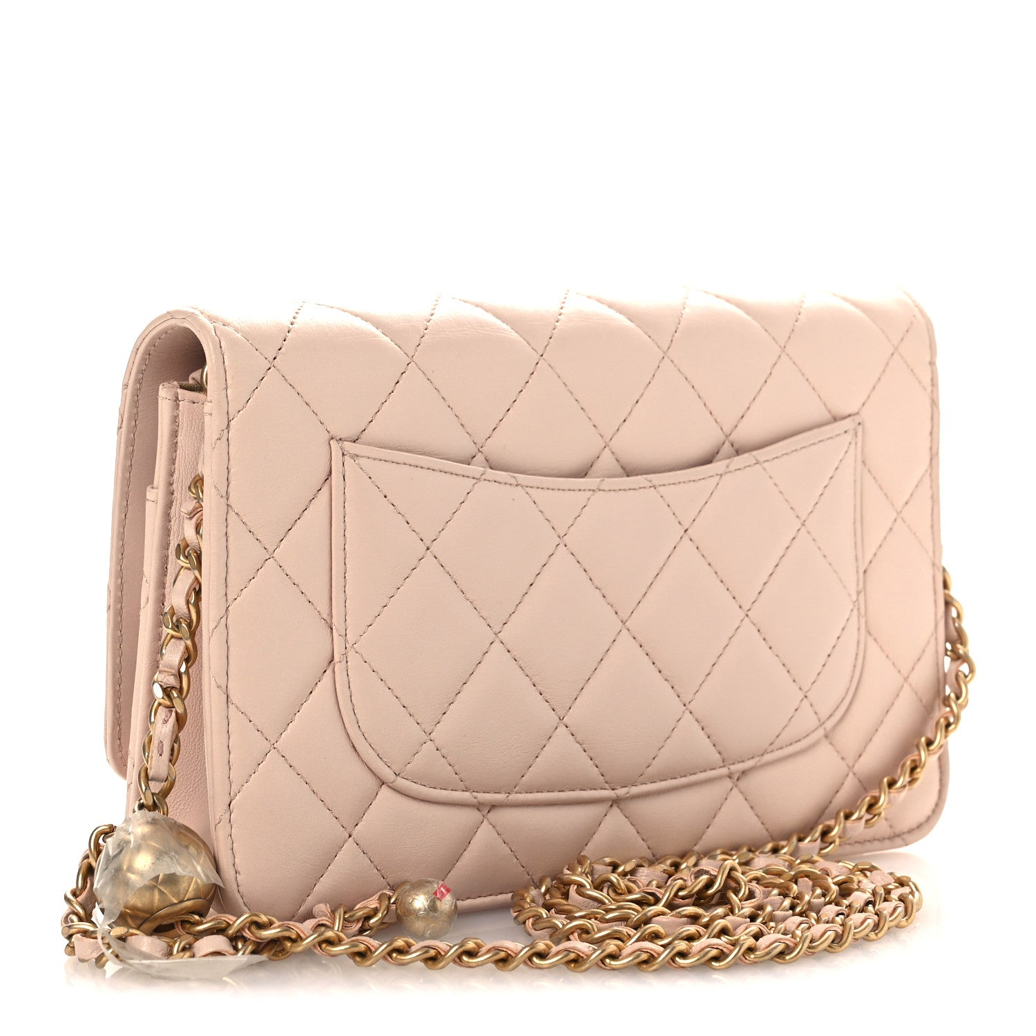 Lambskin Quilted CC Pearl Crush Wallet on Chain WOC Light Pink
