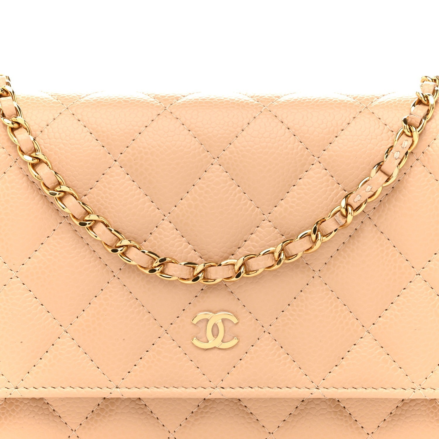 Caviar Quilted Wallet on Chain WOC Beige