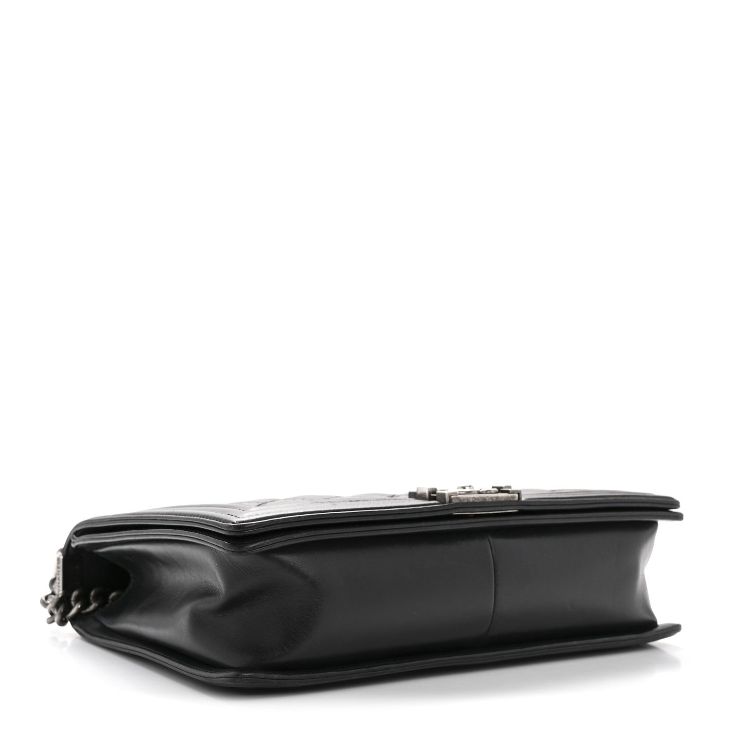 Calfskin Embossed Stitch Large Boy Flap Black