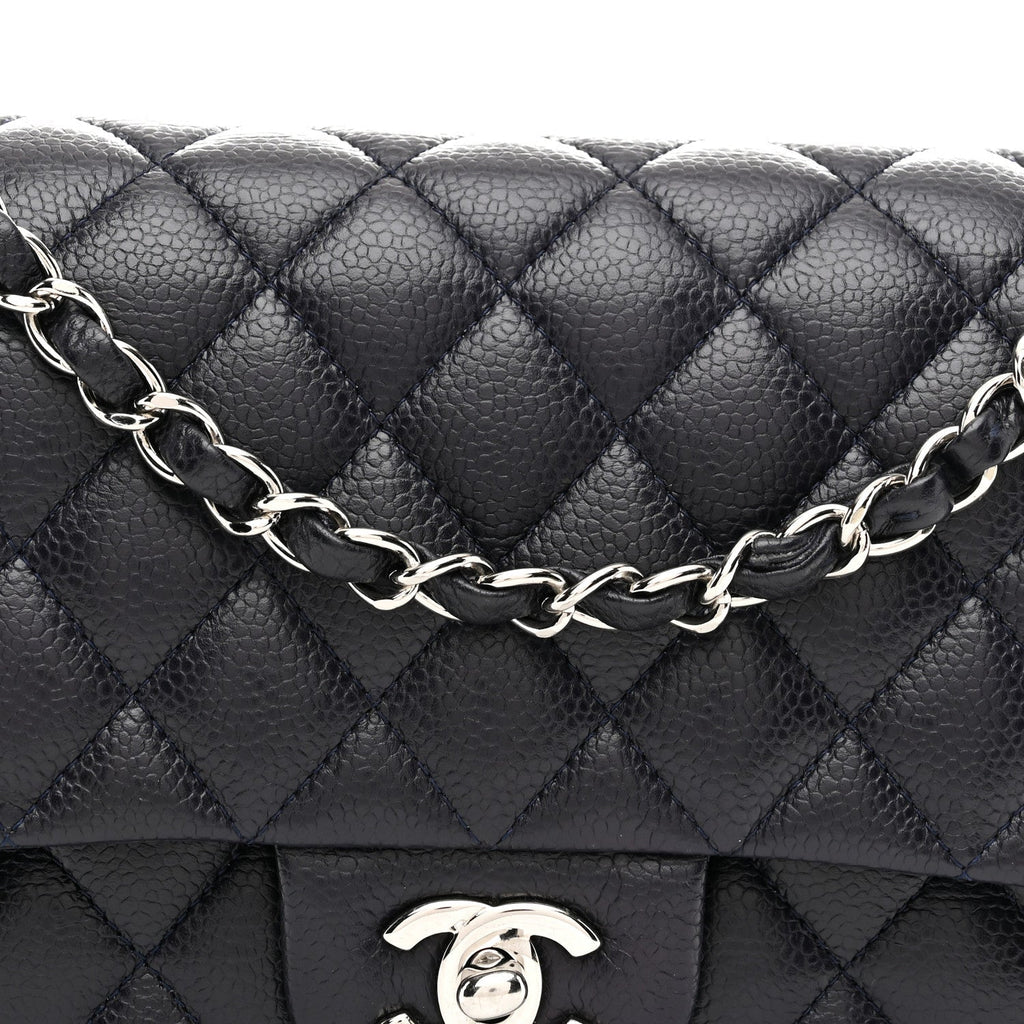 Caviar Quilted Medium Double Flap Navy
