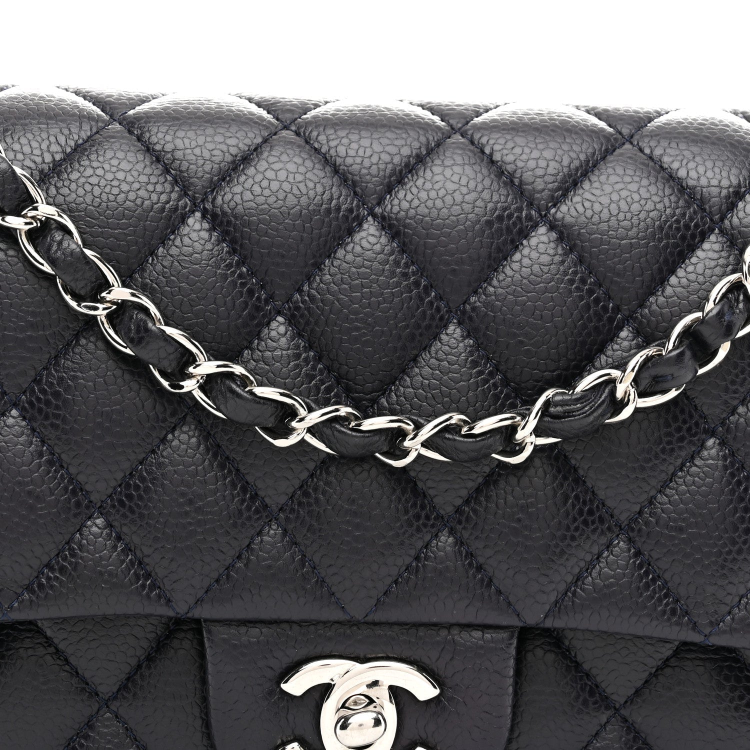 Caviar Quilted Medium Double Flap Navy