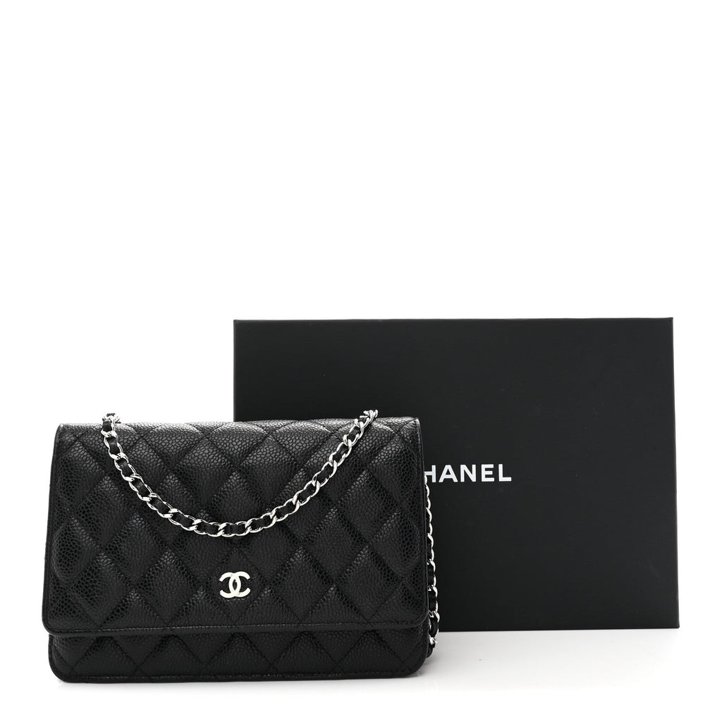 Caviar Quilted Wallet on Chain WOC Black