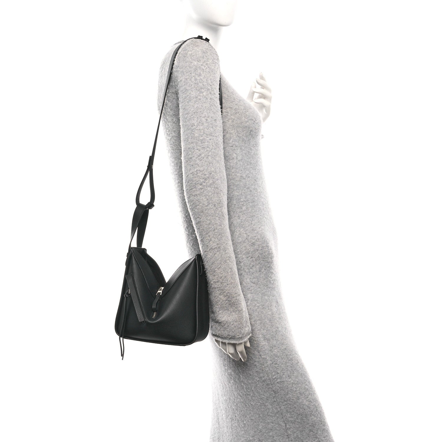 Soft Grained Calfskin Compact Hammock Shoulder Bag Black