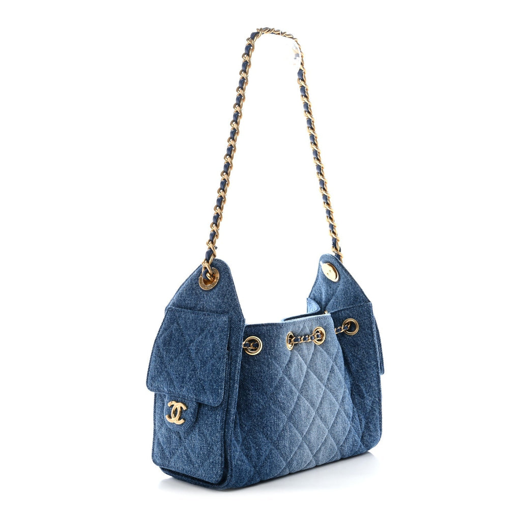 Washed Denim Quilted Mini Chanel 25 Handbag Blue