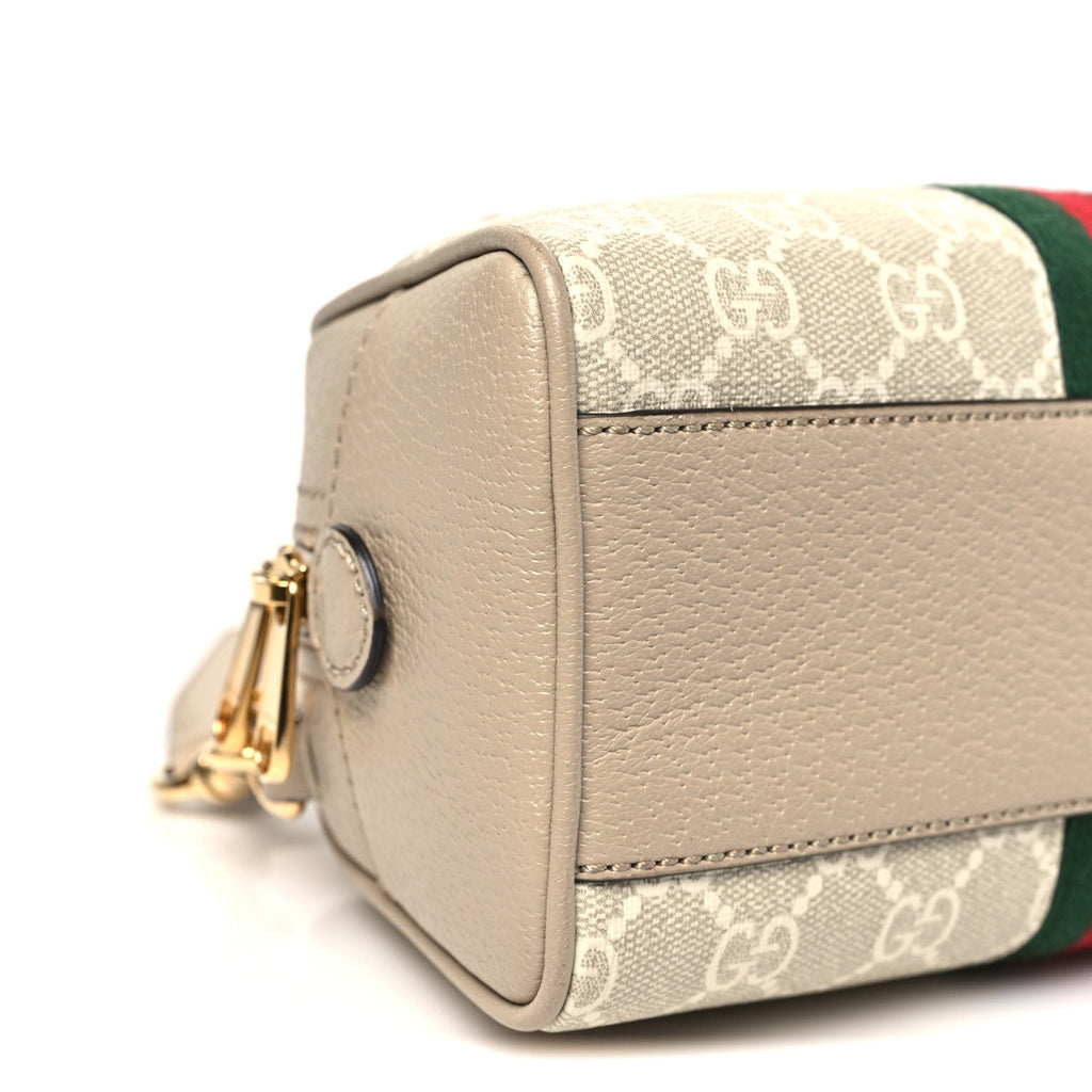 GG Supreme Monogram Textured Dollar Calfskin Web Mini Ophidia Top Handle Bowler Bag Beige Mystic White Oatmeal