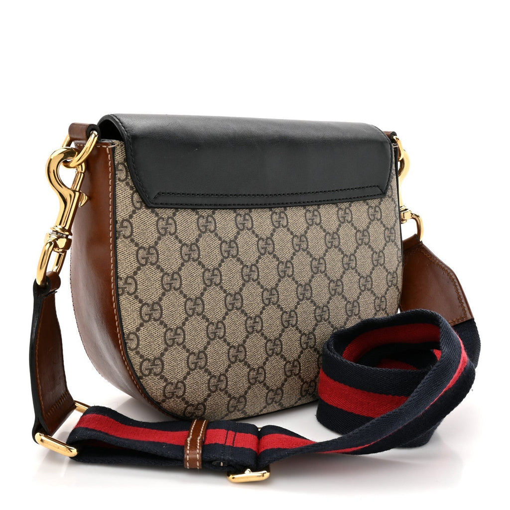 GG Supreme Monogram Web Medium Padlock Messenger Shoulder Bag Black