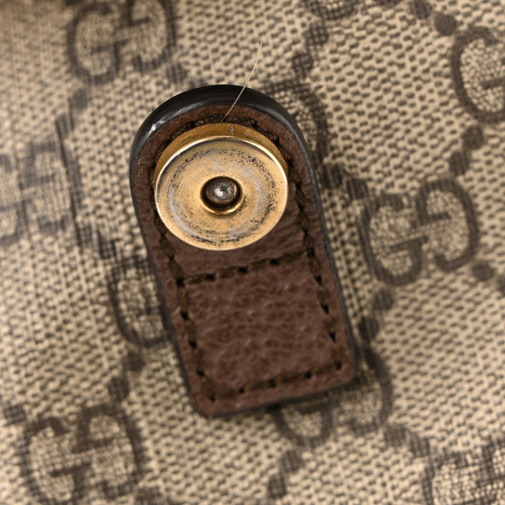 GG Supreme Monogram Medium Ophidia Double Buckle Backpack Brown