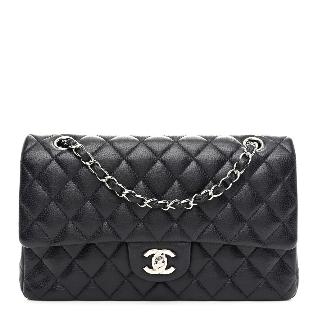 Caviar Quilted Medium Double Flap Navy