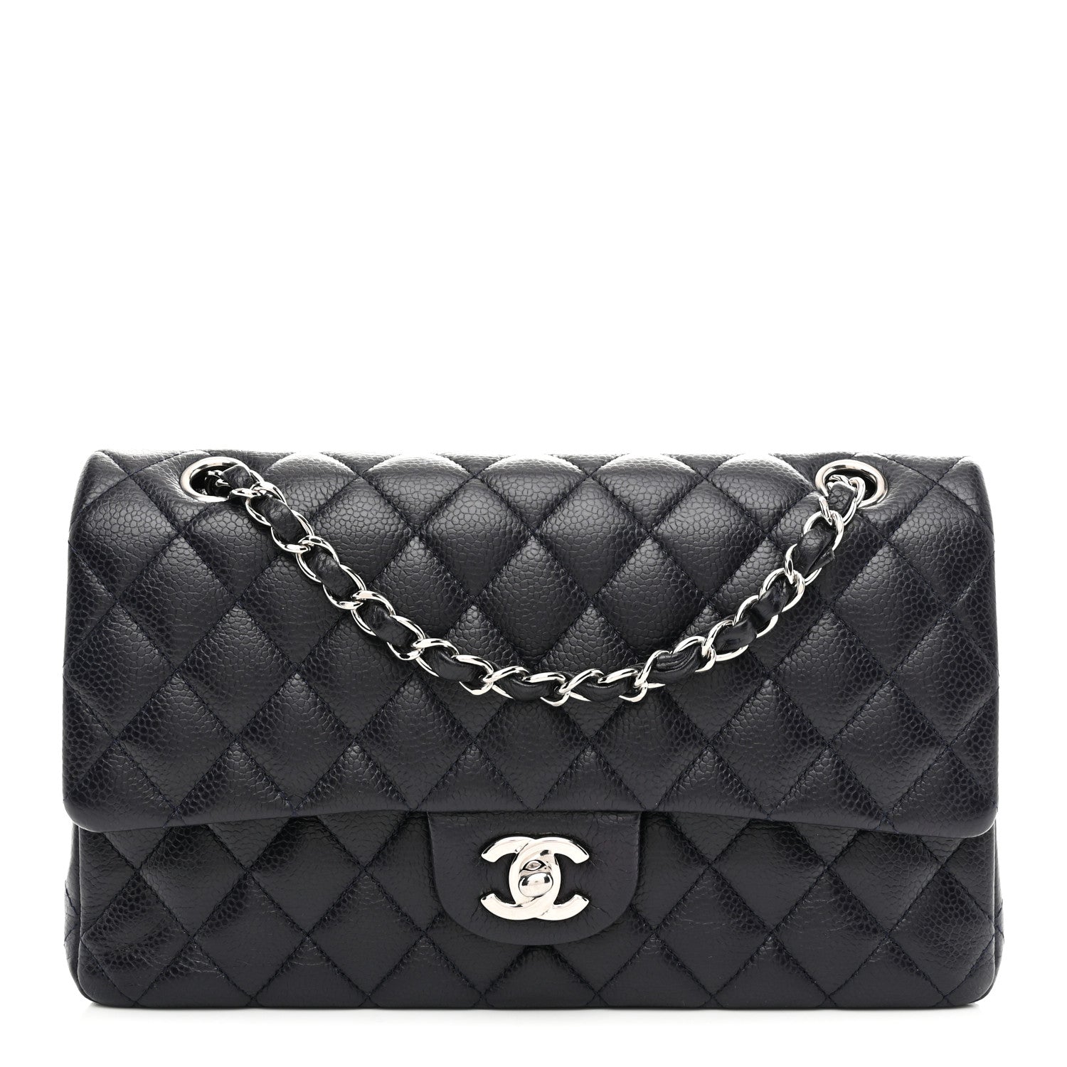 Caviar Quilted Medium Double Flap Navy
