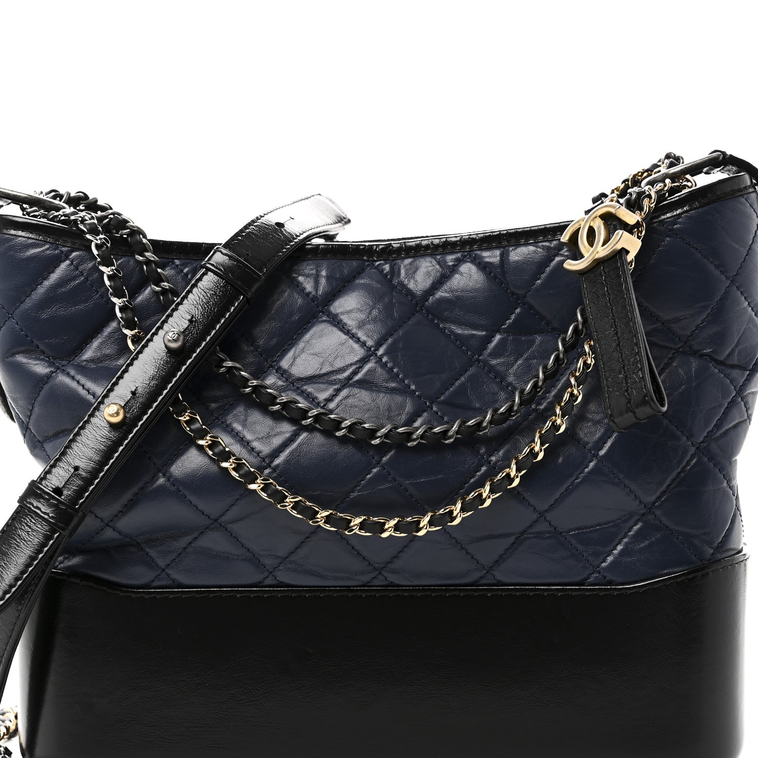 Aged Calfskin Quilted Medium Gabrielle Hobo Navy Black