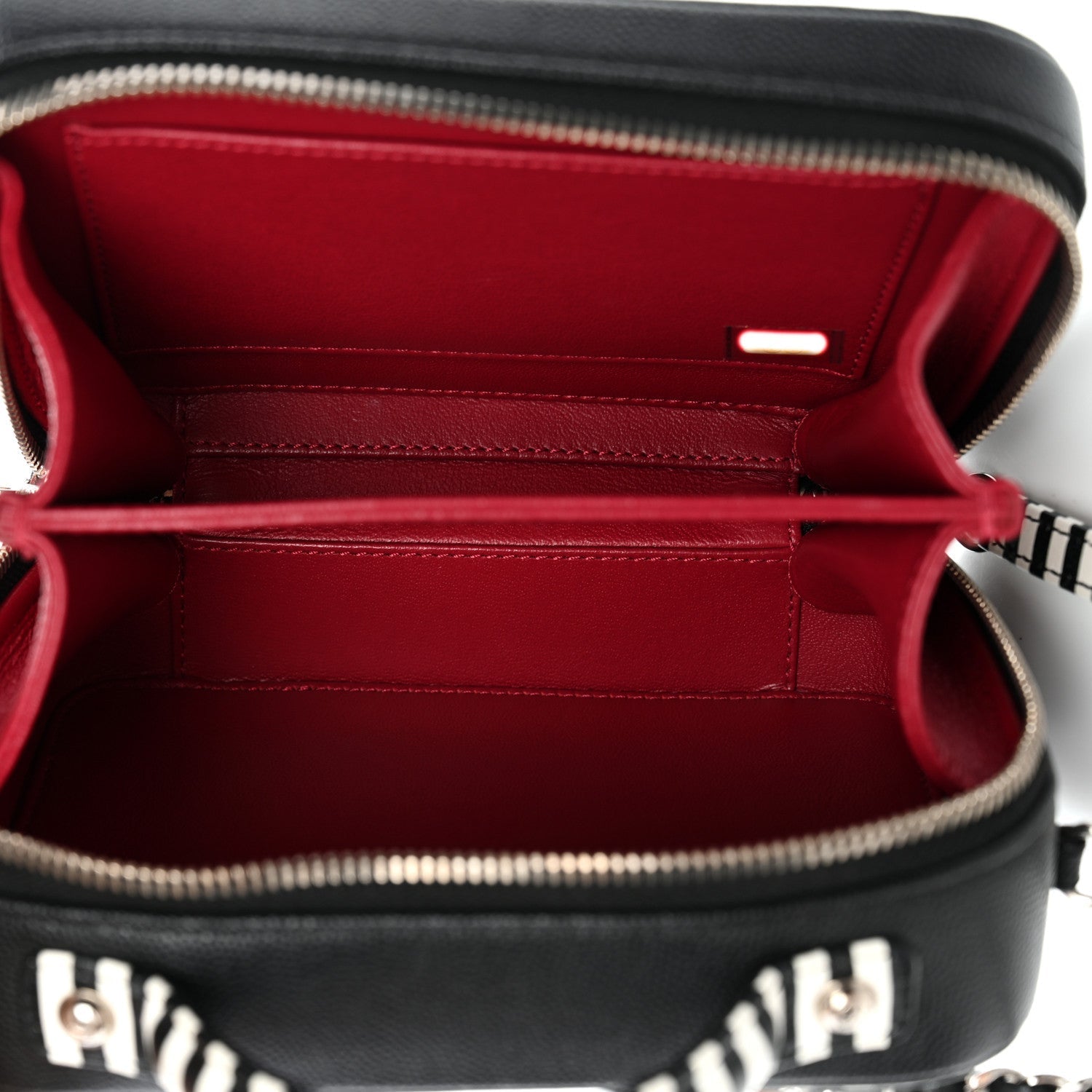 Caviar Quilted Striped Small CC Filigree Vanity Case Black White