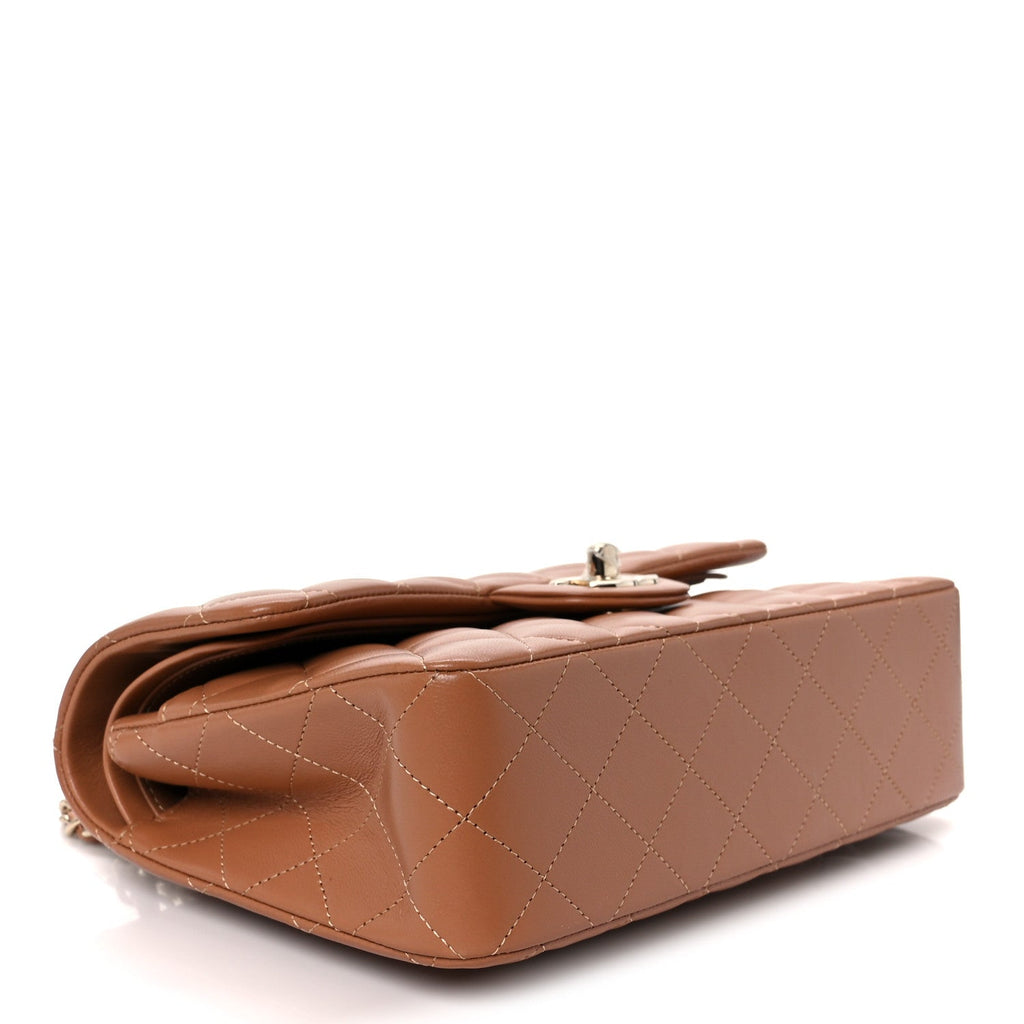 Lambskin Quilted Small Double Flap Brown