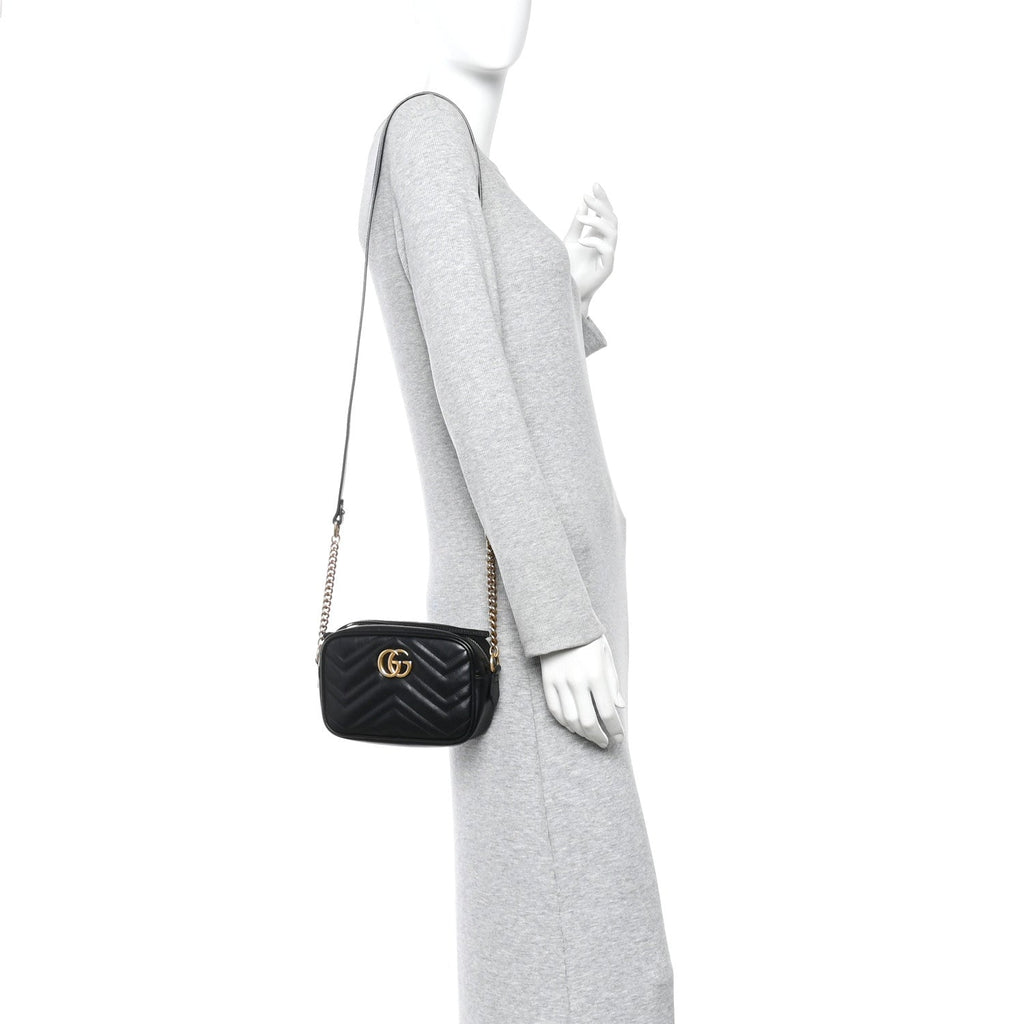 Calfskin Matelasse Mini GG Marmont Chain Shoulder Bag Black