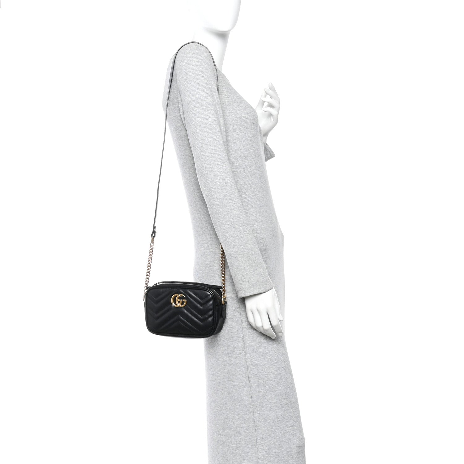 Calfskin Matelasse Mini GG Marmont Chain Shoulder Bag Black