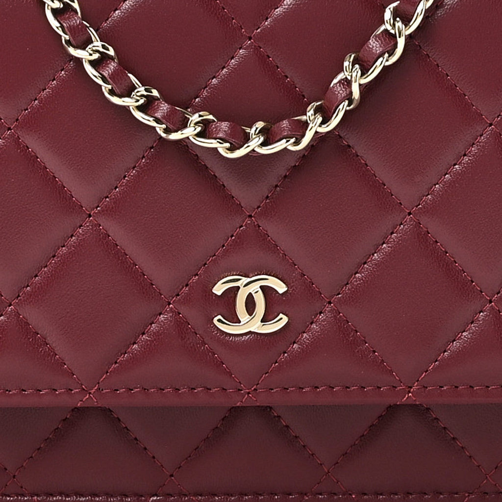 Lambskin Quilted Wallet On Chain WOC Burgundy