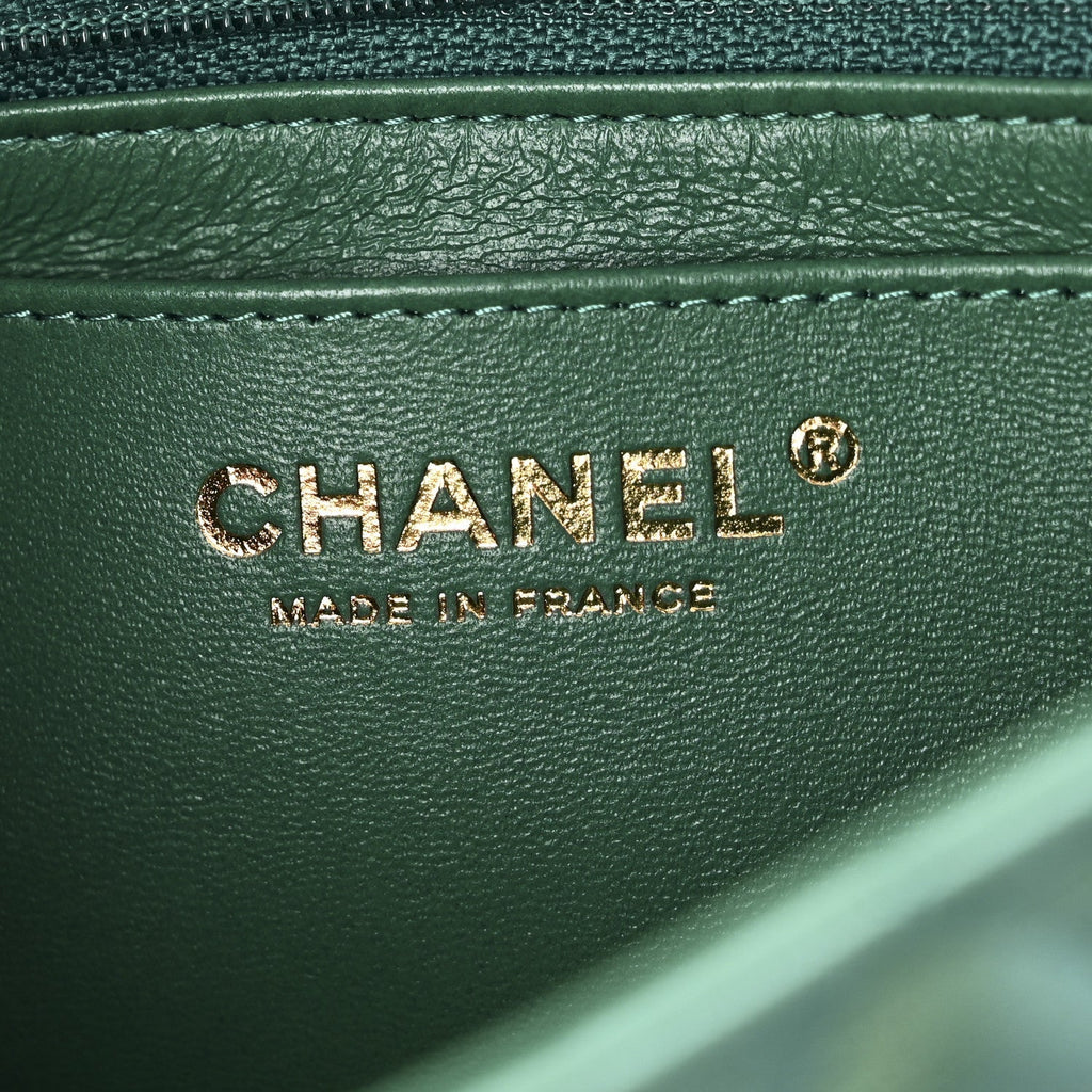 Iridescent Lambskin Quilted Mini Rectangular Flap Green