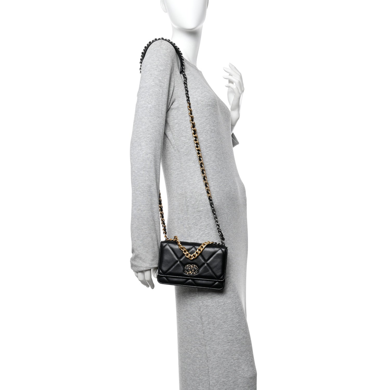 Lambskin Quilted Chanel 19 Wallet On Chain WOC Black