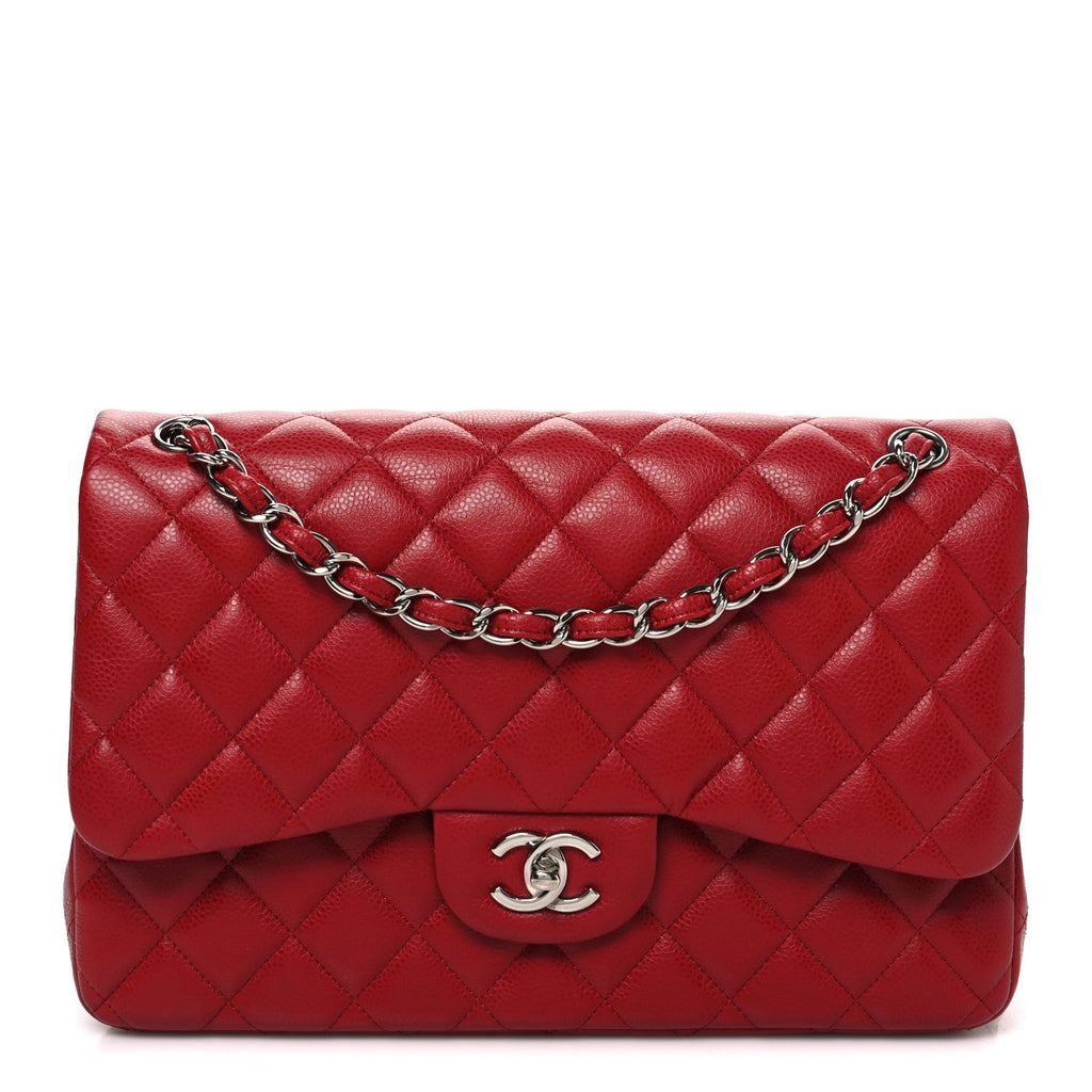 Caviar Quilted Jumbo Double Flap Dark Red