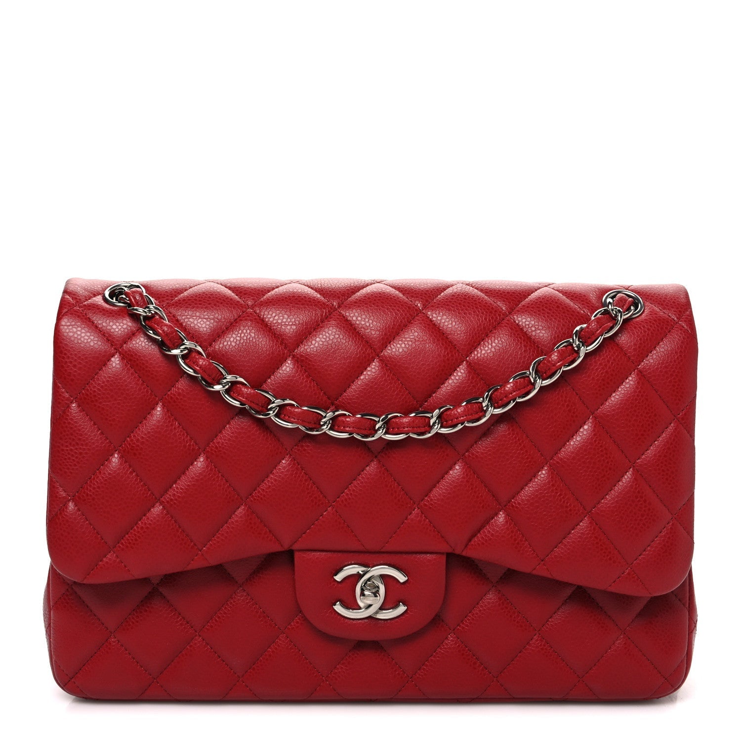Caviar Quilted Jumbo Double Flap Dark Red