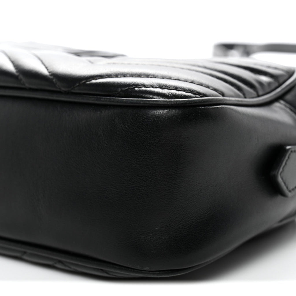 Calfskin Matelasse Monochrome Small GG Marmont Chain Shoulder Bag Black