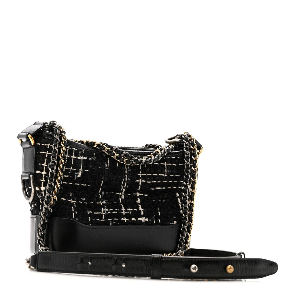 Tweed Calfskin Small Gabrielle Hobo Black White